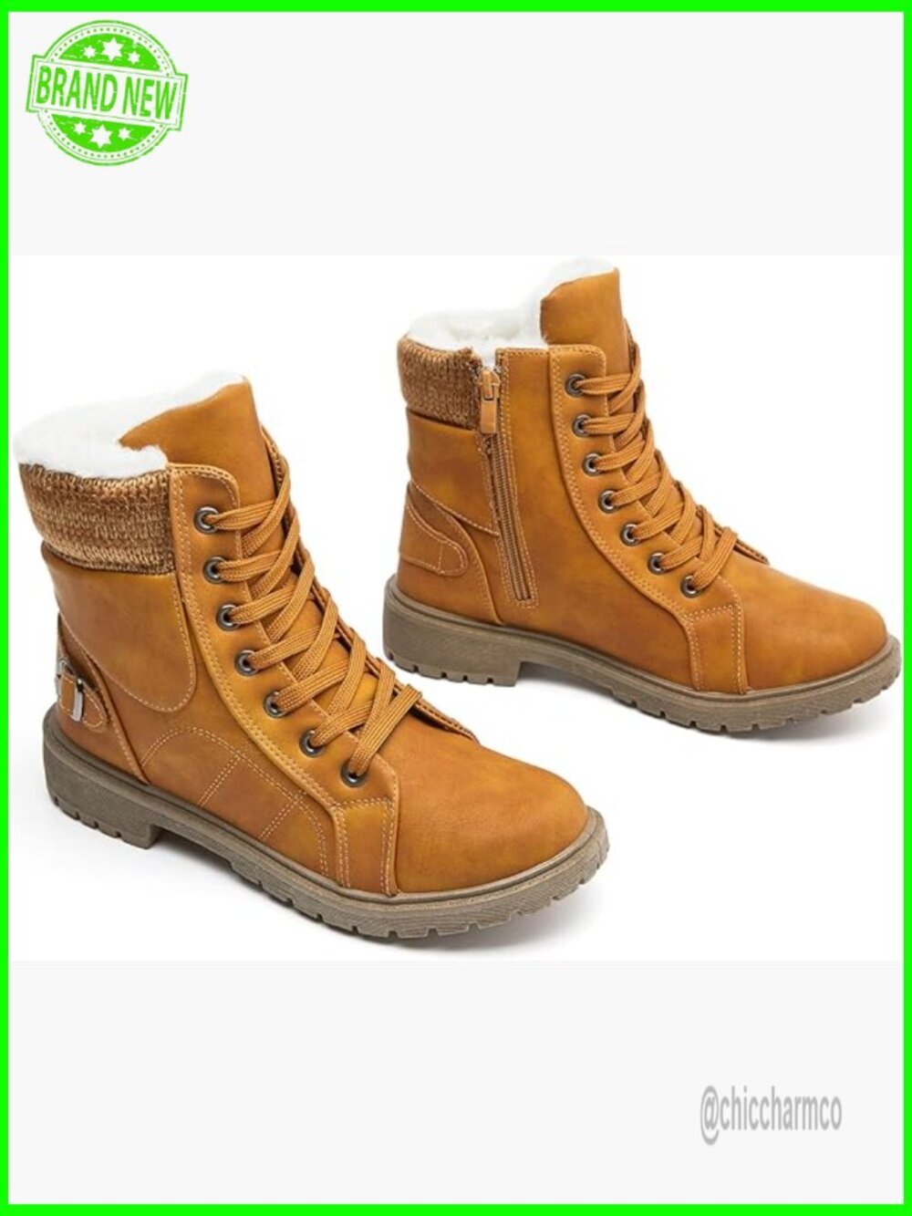 Lace Up Combat Boot Winter Snow Boots Warm Fur Lined Ankle Booties Waterproof